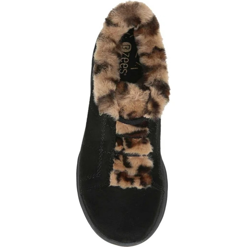 BZEES GOLDEN BLACK FAUX FUR LINED LEOPARD SHOOTIE SHOE ANKLE BOOT SZ W 7M